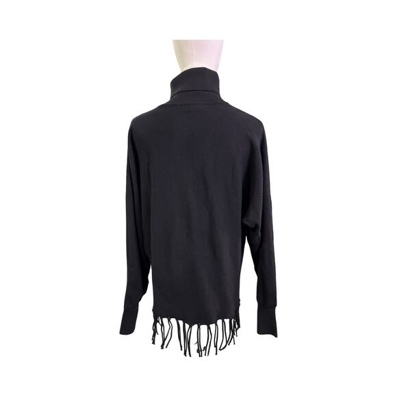 Carmen Marc Valvo Black Turtleneck Fringe Sweater L Viscose Blend Long Sleeve - Picture 5 of 6